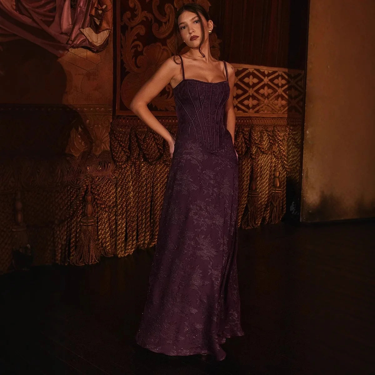 Dresses For Woman Sexy Club Evening Party Dresses Female Floral Lace Long Ball Gown Elegant Style Suspender Backless Vestidos