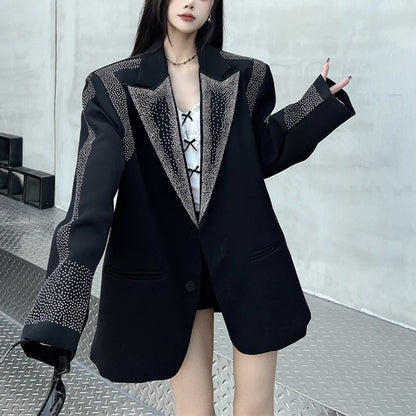 Women's BF Oversize Coats Loose Casual Single-Breasted Retro Beaded Jacket Office Lady Outerwear Autumn Winter