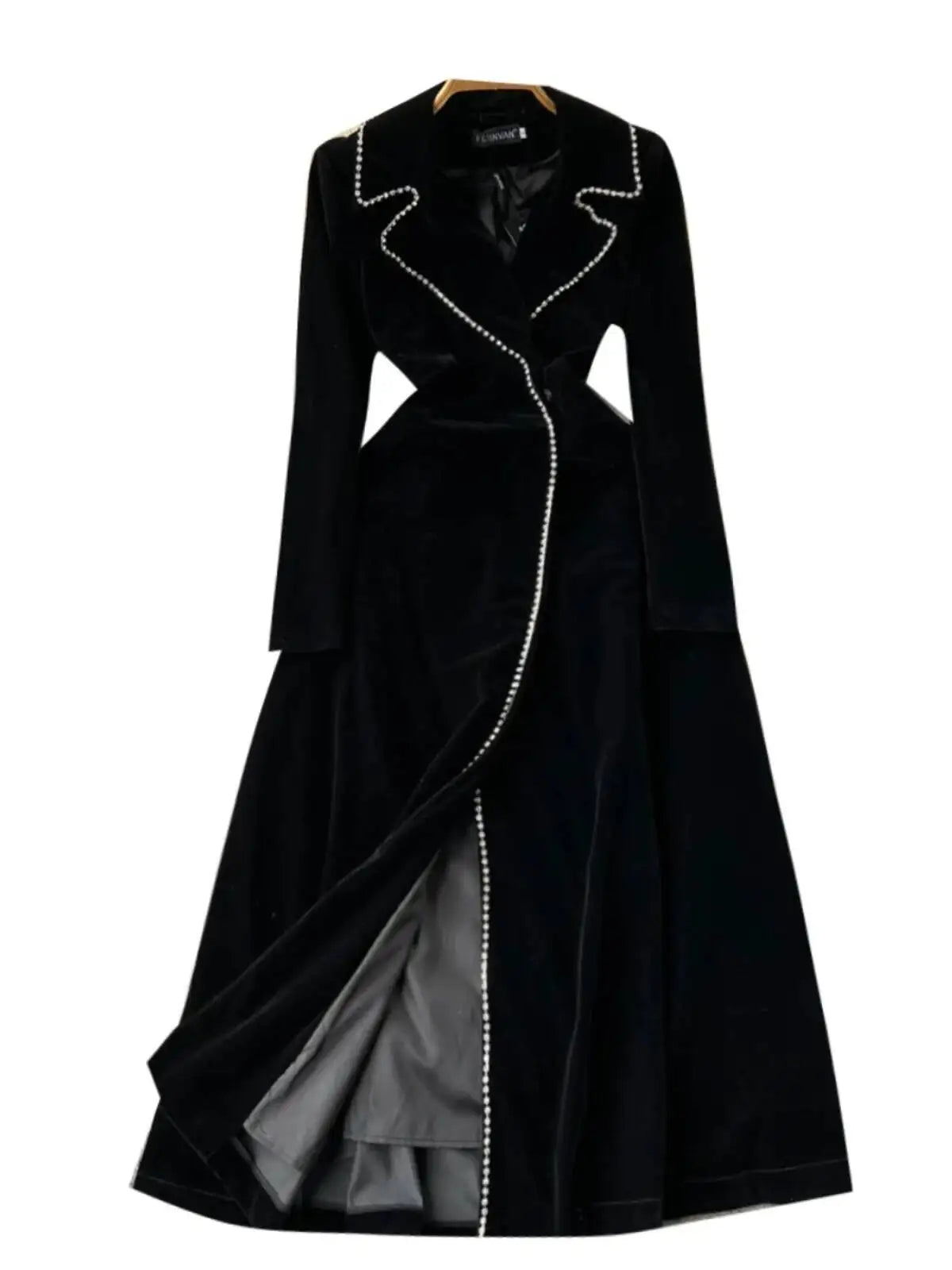 Autumn Winter Thicken Black Velvet Trenches Coats Women Long Windbreakers Overcoats