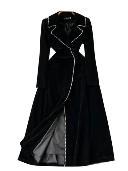 Autumn Winter Thicken Black Velvet Trenches Coats Women Long Windbreakers Overcoats