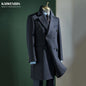 Men's Overcoat Warm Thick 100% Wool Double Breasted Navy Blue Slim Fit Luxury Business Long Coat Custom