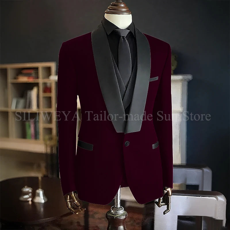 Men Suits High Quality Black Velvet 3 Piece Jacket Pants Vest Elegant Blazer Luxury Outfits Wedding Evening Party Costume Homme