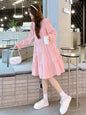 Women’s Pink Long Sleeve A-Line Dress – Elastic Waist, Casual, Party & Beach Style