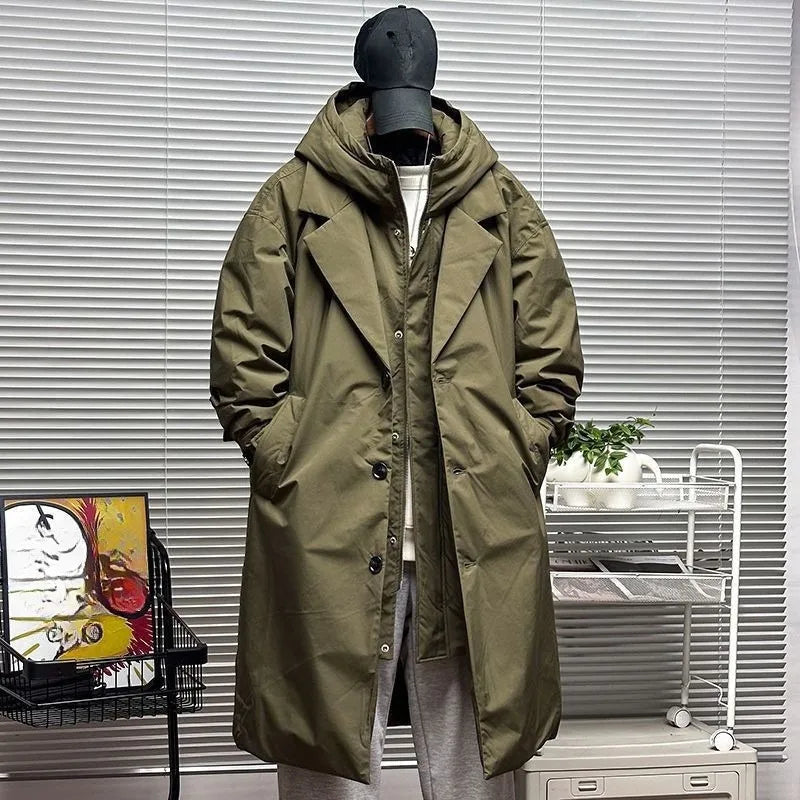 For Men's Autumn and Winter Vacation Two Mid-length Hooded Coats Overcoats Can Help You Overcome The Cool Mature Style Outerwear