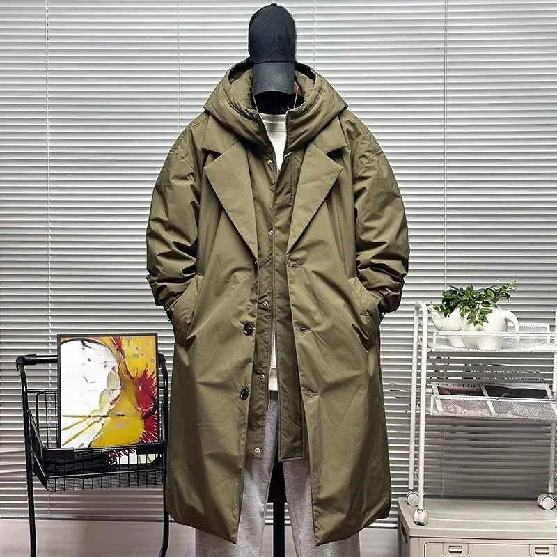 For Men's Autumn and Winter Vacation Two Mid-length Hooded Coats Overcoats Can Help You Overcome The Cool Mature Style Outerwear