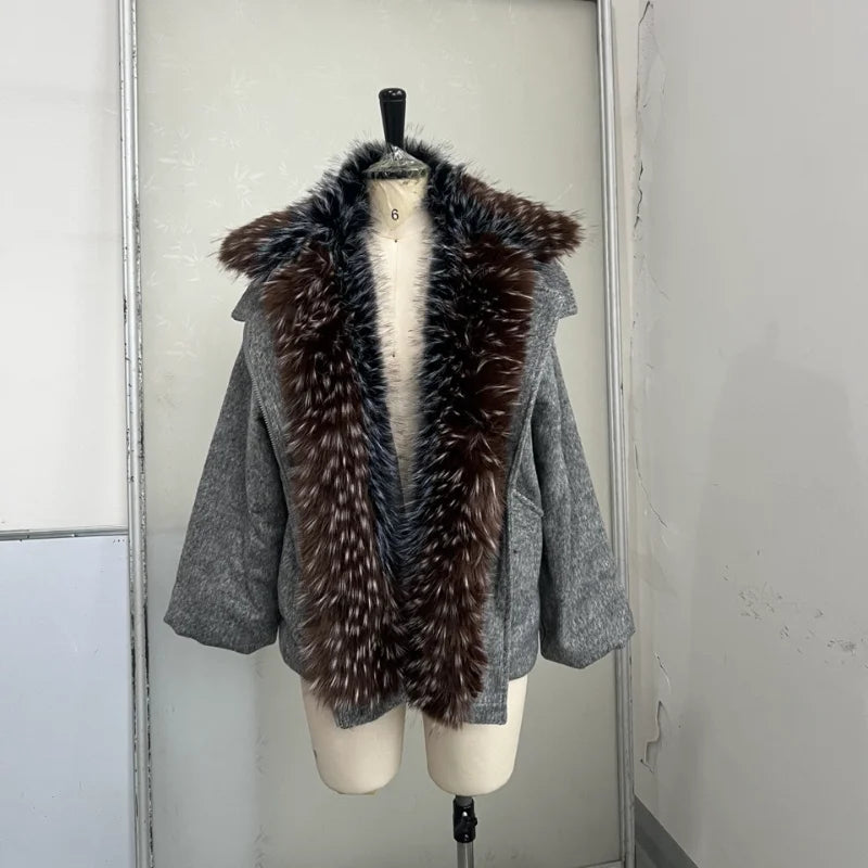 Oversized Winter Women's Coat Wide Faux Fur Collar Hooded Jackets Loose Single Breasted Outwears 2025 New Trendy Warm Lady Coats