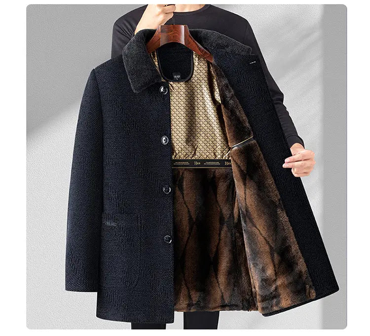 Men Woolen Coats Men's business Casual Trench Coat Winter Coat with wool liner Men 2026 Autumn Winter Wool Coat
