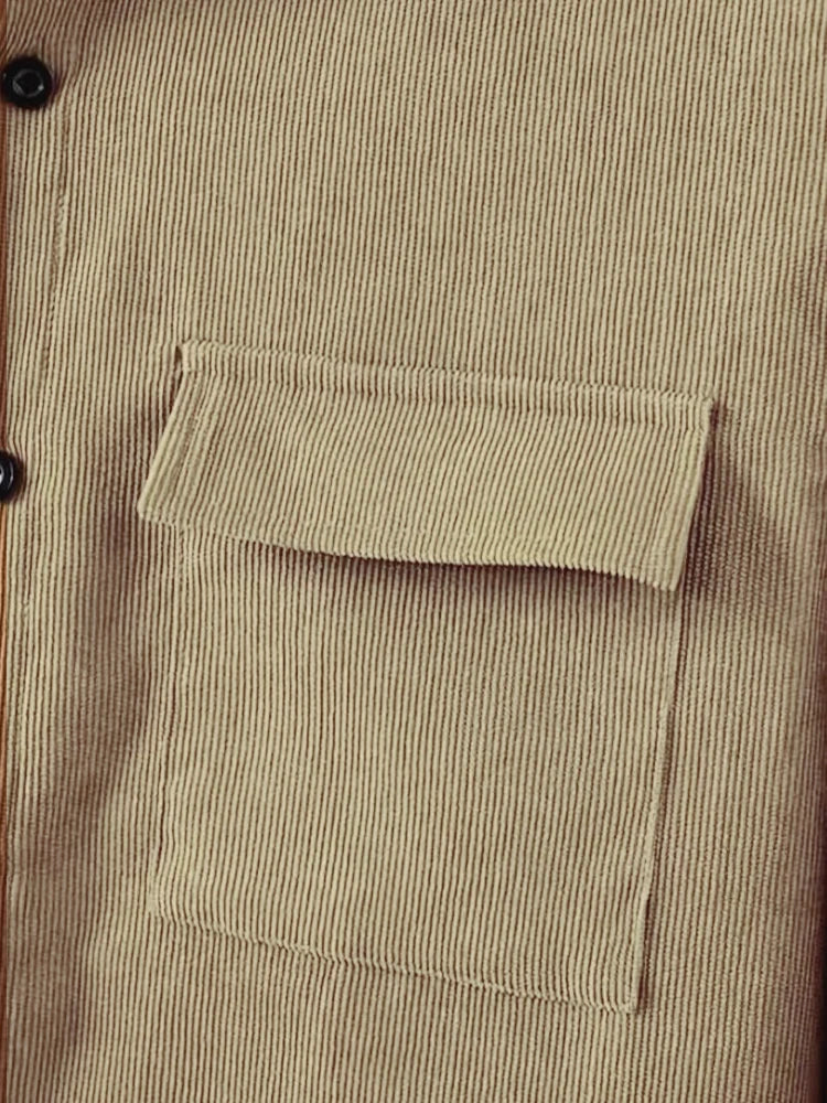 Men's suit Solid color corduroy suit Long sleeve shirt and pants casual suit