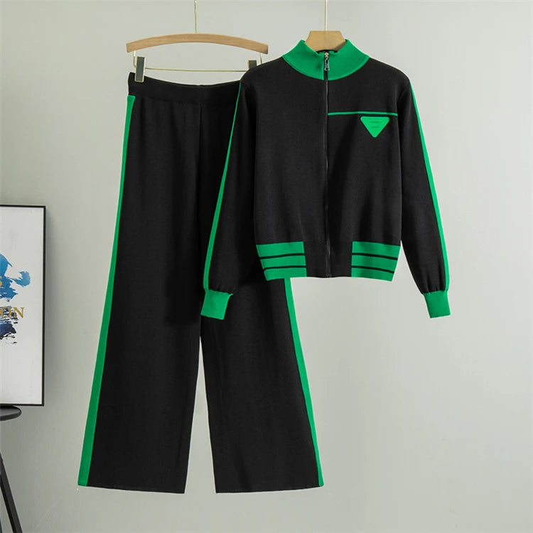 2025 Sportsuits for Women Two Piece Knitted Suits Sweatshirts Long Pants Fashion Sets Spring Casual Zipper Suits
