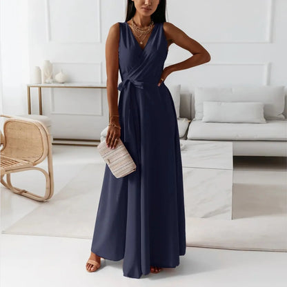 dresses for women elegant party dresses V-neck Sleeveless Belt Evening Dresses  Solid Color Solid Color dress vestidos femenino