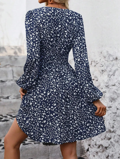 Dresses 2025 Woman Clothing V Neck Lantern Sleeve Wrap Mini Dress Ruched Waist Flowy Hem Elegant for Autumn and Party Styles ﻿
