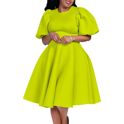 Elegant Dresses for Woman 2024 O Neck Short Sleeve High Waisted Pleated Mid Calf Luxury Female Birthday Party Dinner Vestidos