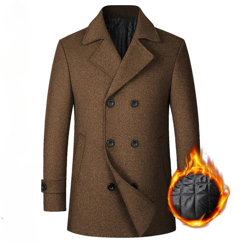 New Men Double Breasted Woolen Coats Winter Thicker Warm Cashmere Trench Coats Long Jackets Quality Male Winter Overcoats XXL