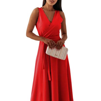 dresses for women elegant party dresses V-neck Sleeveless Belt Evening Dresses  Solid Color Solid Color dress vestidos femenino