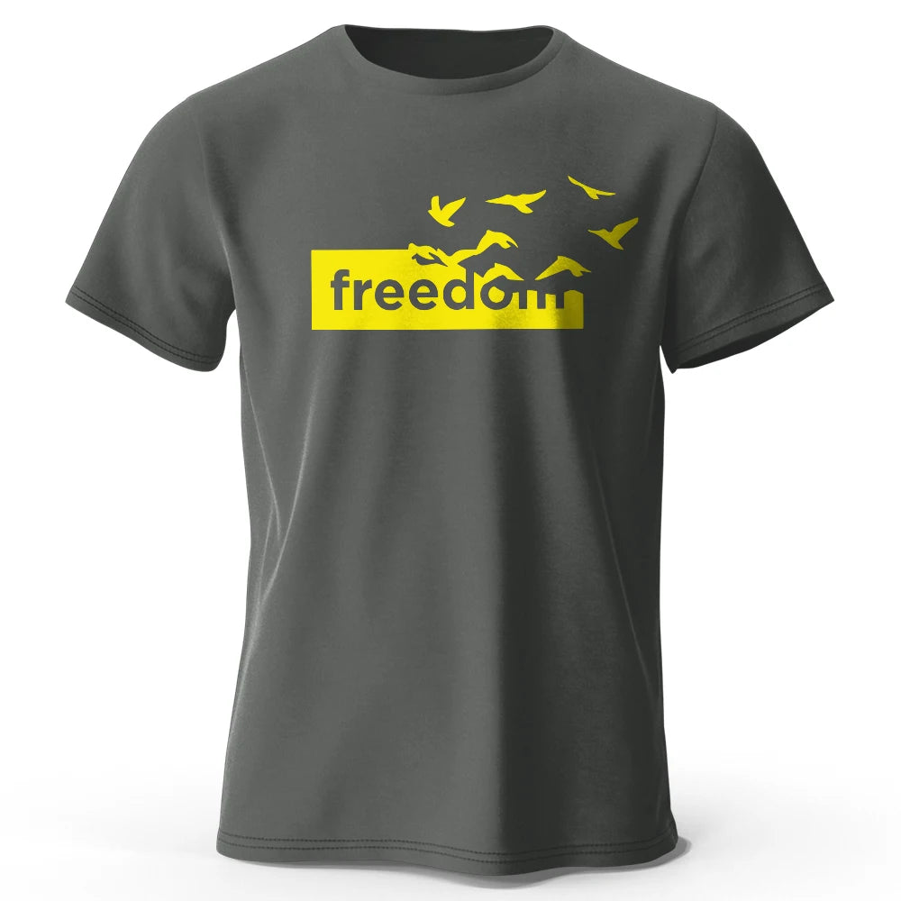 Men's The Freedom Letter Printed T-Shirt 100% Cotton Oversized Funny Graphic Tees for Men Women Summer Tops