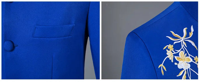 2025 New Men's Chinese Style Applique Suits Slim Fit Flower Set Male Wedding Prom Party Dress Blazers Jacket and Pants