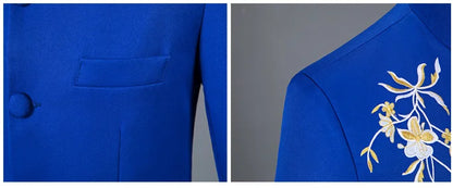 2025 New Men's Chinese Style Applique Suits Slim Fit Flower Set Male Wedding Prom Party Dress Blazers Jacket and Pants