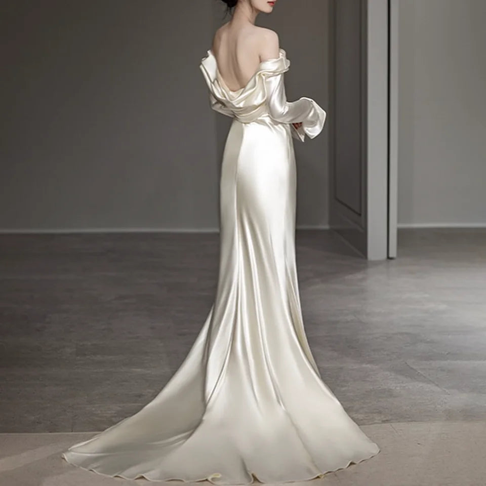 Customized Evening Dresse Saudi Arabia Dubai Exquisite Prom Dress 2025 for Women vestidos para mujer Formal Elegant ivory satin