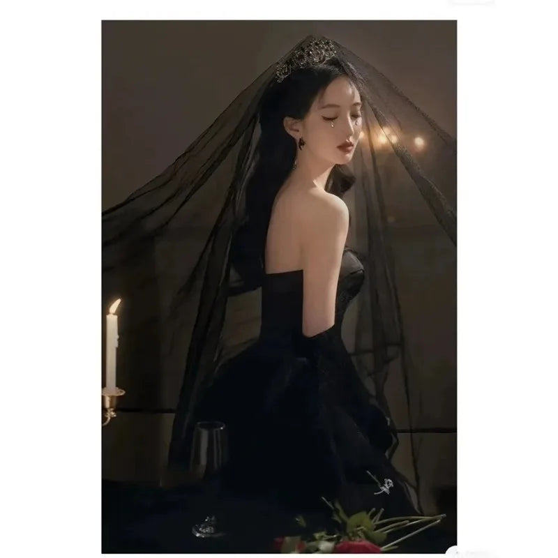 Black Evening Dress, Suitable for Everyday Wear, Birthday Party, Adult Ceremony, Hostess, Strapless Dress, Banquet, Long Dress