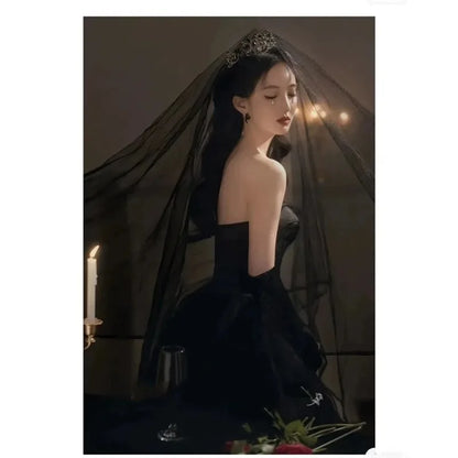 Black Evening Dress, Suitable for Everyday Wear, Birthday Party, Adult Ceremony, Hostess, Strapless Dress, Banquet, Long Dress