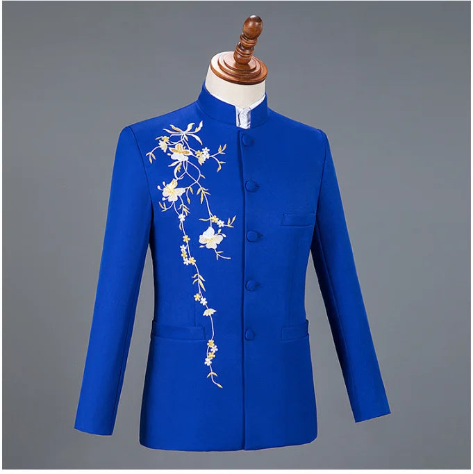 2025 New Men's Chinese Style Applique Suits Slim Fit Flower Set Male Wedding Prom Party Dress Blazers Jacket and Pants