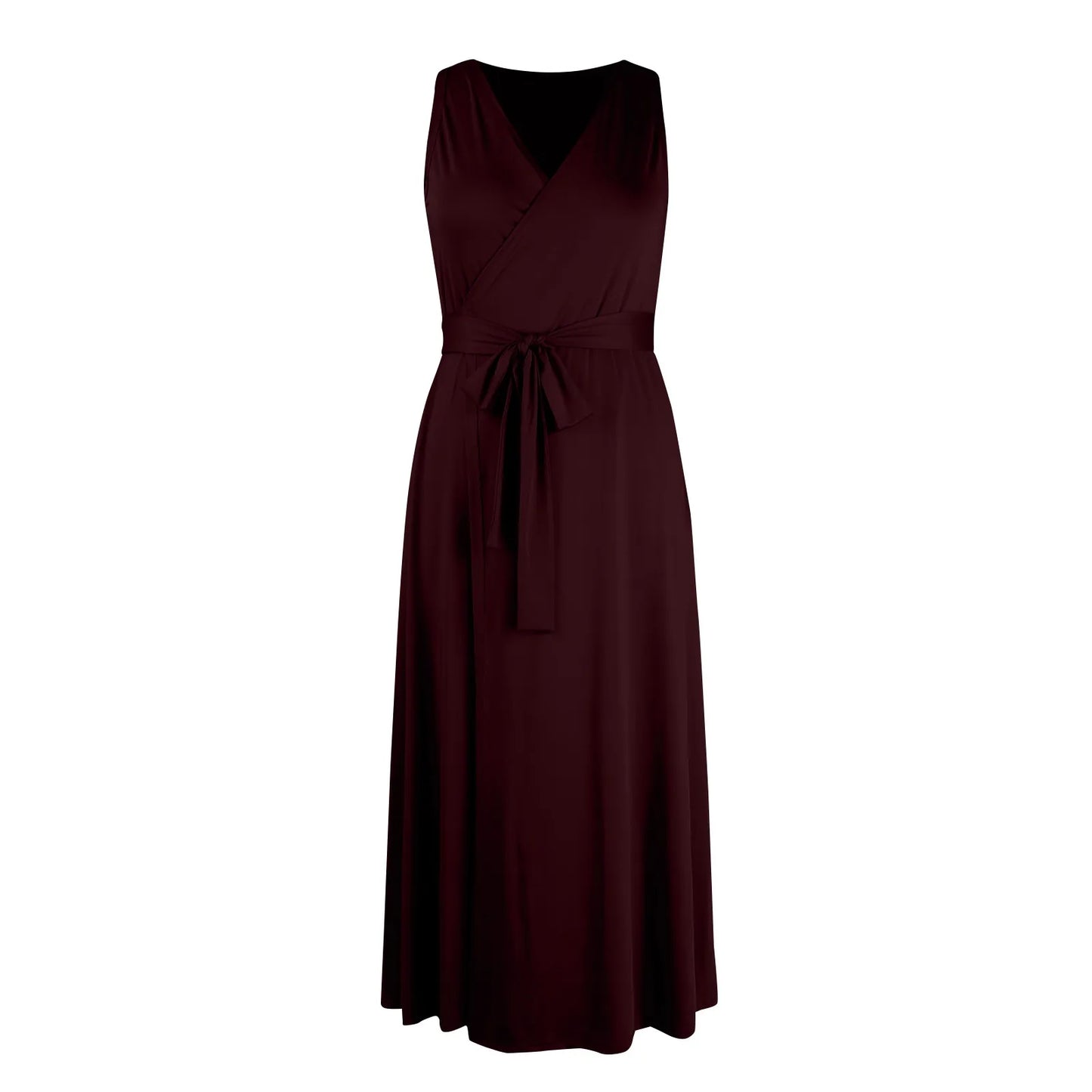 dresses for women elegant party dresses V-neck Sleeveless Belt Evening Dresses  Solid Color Solid Color dress vestidos femenino