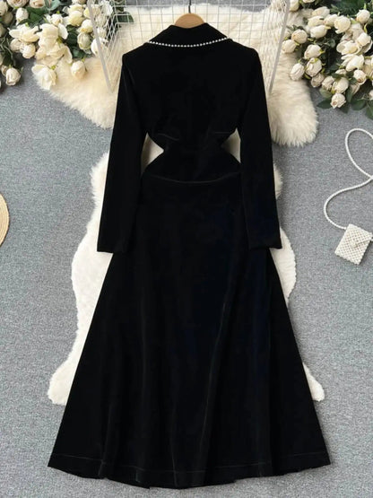 Autumn Winter Thicken Black Velvet Trenches Coats Women Long Windbreakers Overcoats