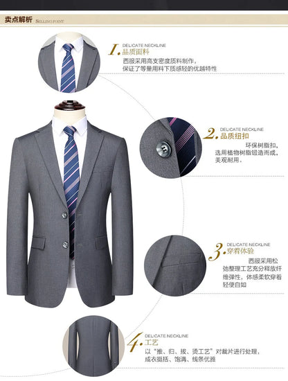 Suit  (Blazer+ Trousers) Men's Casual Formal Business Gentleman Solid Color Hosting Four Seasons Slimming Wedding Fashion Suit