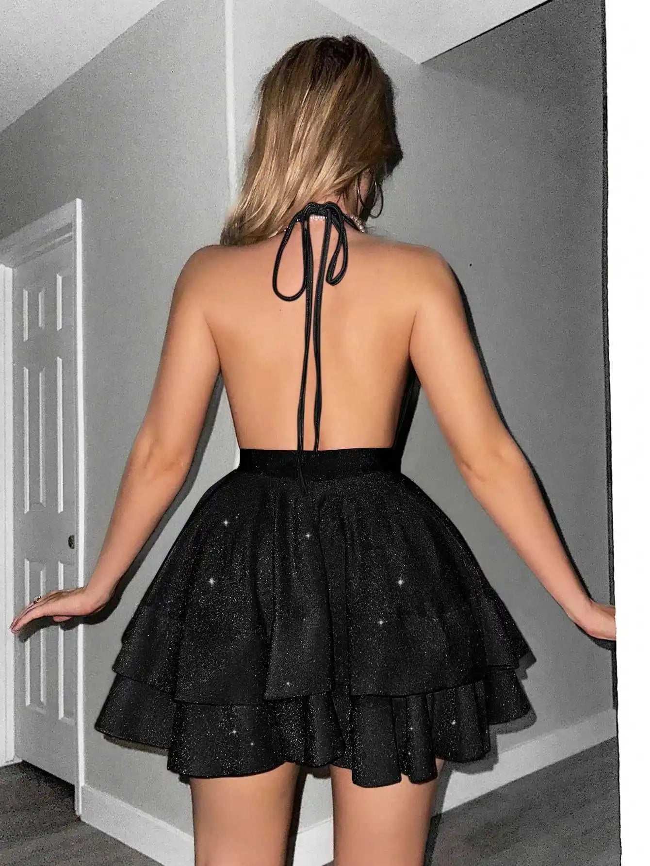 Dresses For Woman Backless Sexy Halter Neck Leace-up Slim Mini Dress Solid Color Vestidos Trendy Elegant Temperament Bowknot Hot