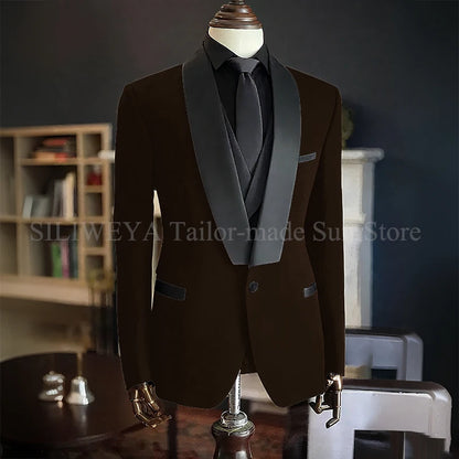 Men Suits High Quality Black Velvet 3 Piece Jacket Pants Vest Elegant Blazer Luxury Outfits Wedding Evening Party Costume Homme
