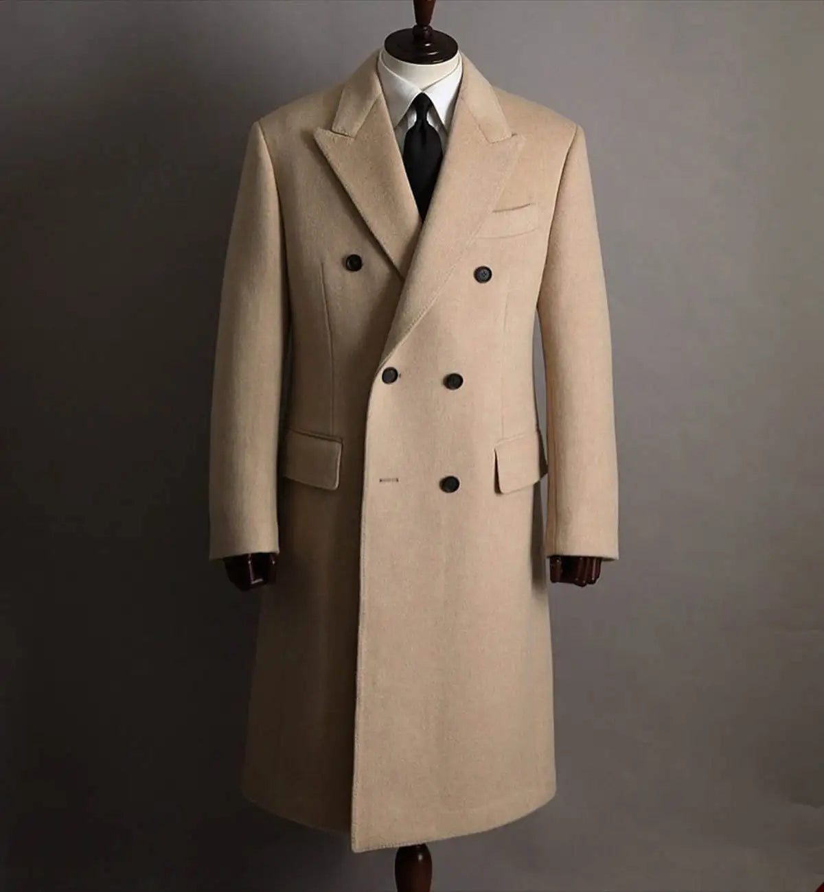 Classic Wool Blend Overcoat for Men Autumn and Winter Boutique Woolen Long Coat Double Breasted Formal Outwear Winter Jacket