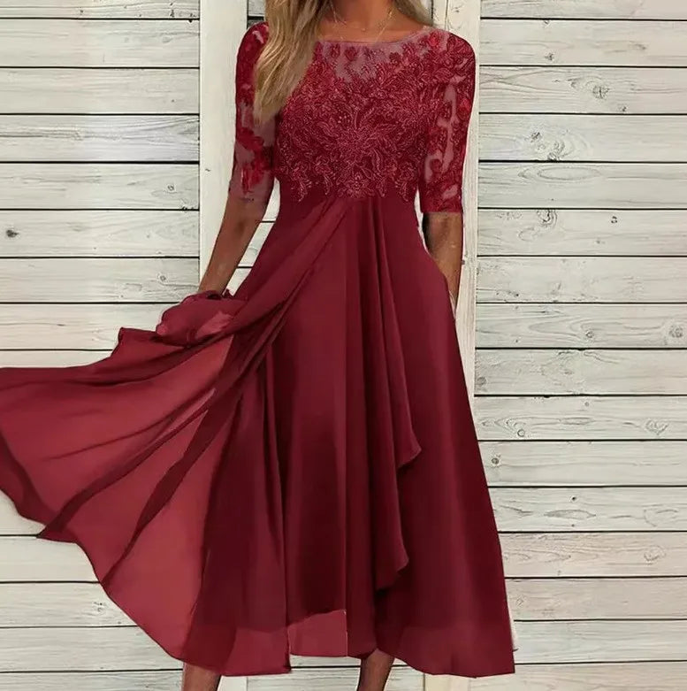Evening Dress Vestidos Dresses 2025 Woman Elegant Temperament Gentle SlimI Irregular Solid Color Fashion Banquet Chiffon French