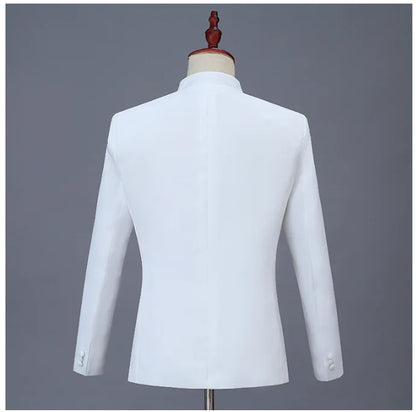 2025 New Men's Chinese Style Applique Suits Slim Fit Flower Set Male Wedding Prom Party Dress Blazers Jacket and Pants