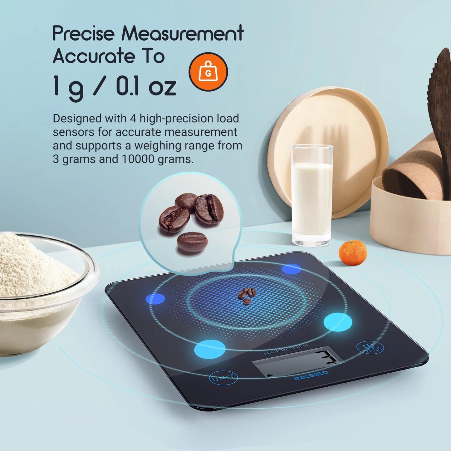 INKBIRD Bluetooth Kitchen Scale High-Precision Electronic Pastry Baking Scale Household Digital Scale for Cooker,Baker
