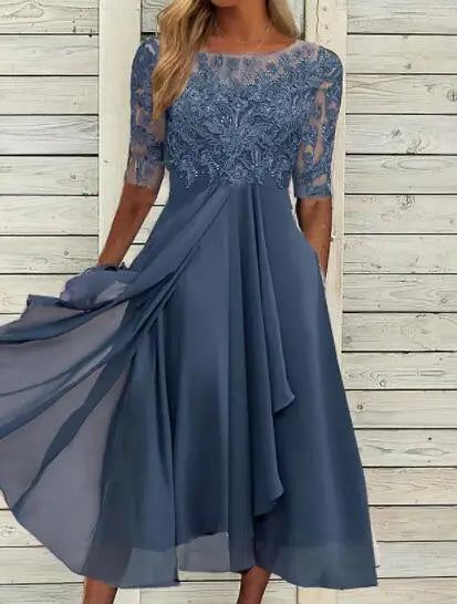 Evening Dress Vestidos Dresses 2025 Woman Elegant Temperament Gentle SlimI Irregular Solid Color Fashion Banquet Chiffon French