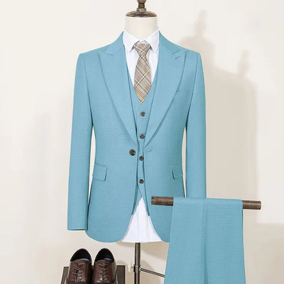 Men's Suit (Blazer+Vest+Trousers) Fashionable Gentleman Business Double-breasted British-style Banquet Host Casual Wedding Suit