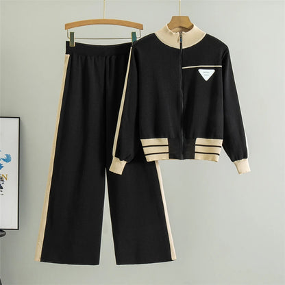 2025 Sportsuits for Women Two Piece Knitted Suits Sweatshirts Long Pants Fashion Sets Spring Casual Zipper Suits