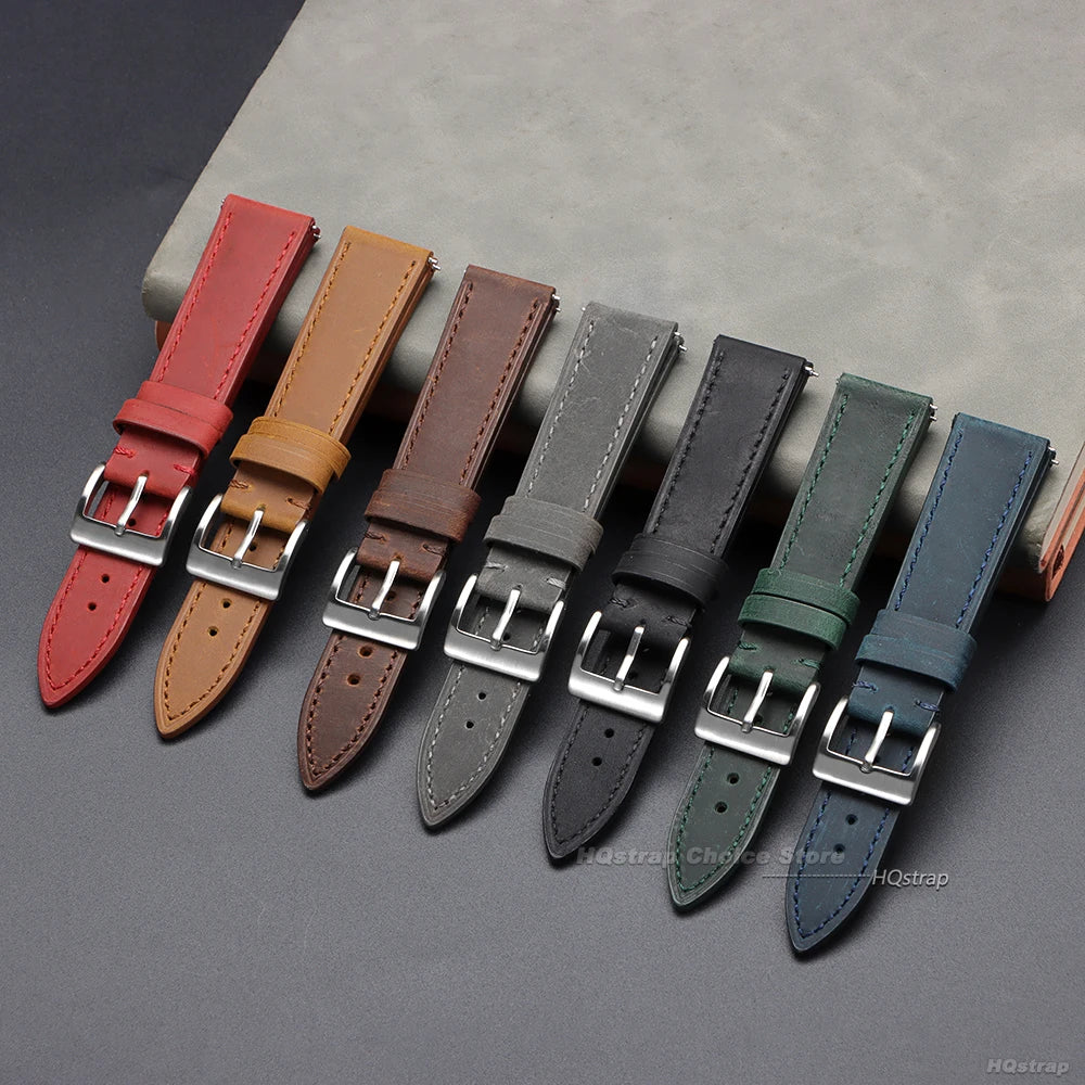 Calfskin Genuine Leather Watchbands Quick Release Watch Band for Seiko 18mm 19mm 20mm 21mm 22mm Vintage Brown Smartwatch Strap