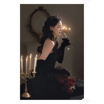 Black Evening Dress, Suitable for Everyday Wear, Birthday Party, Adult Ceremony, Hostess, Strapless Dress, Banquet, Long Dress