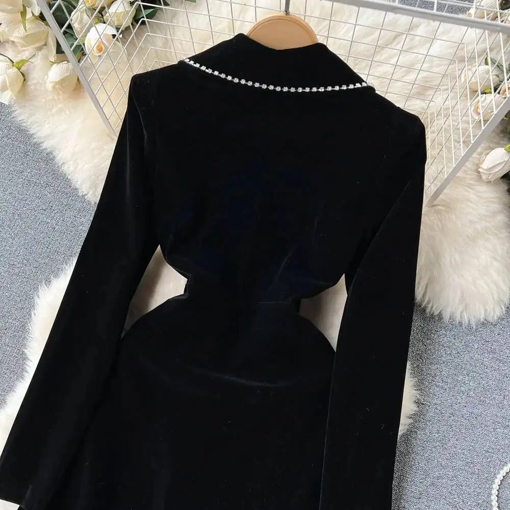 Autumn Winter Thicken Black Velvet Trenches Coats Women Long Windbreakers Overcoats