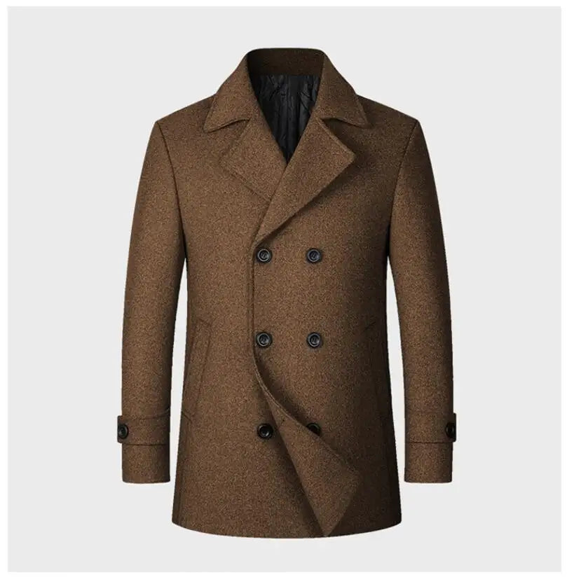 New Men Double Breasted Woolen Coats Winter Thicker Warm Cashmere Trench Coats Long Jackets Quality Male Winter Overcoats XXL