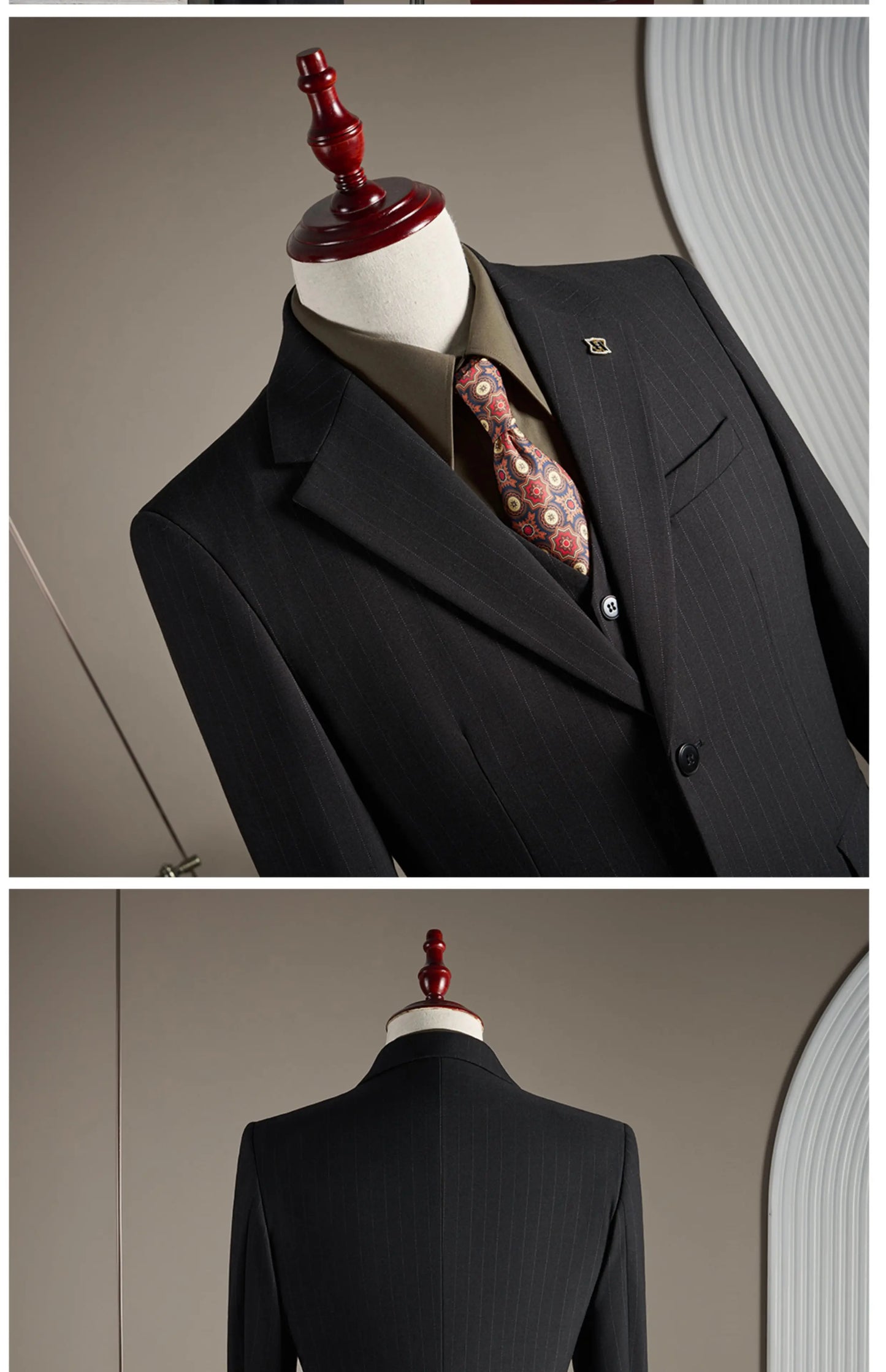 High-quality, fashionable and stylish British-style banquet striped suit set, men's three-piece business casual suit