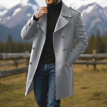Men's Woolen Overcoat Double Breasted Winter Warm Jacket Thickened Long Coats Men European American Style Classic Fashion Casual