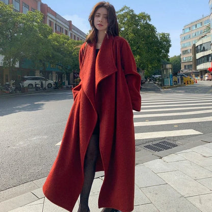 100% Wool Coat Women's Wear 2025 Autumn/Winter Fashion Temperament Double sided Cashmere Coats with Belt Elegant Long Overcoat