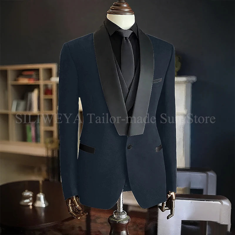 Men Suits High Quality Black Velvet 3 Piece Jacket Pants Vest Elegant Blazer Luxury Outfits Wedding Evening Party Costume Homme