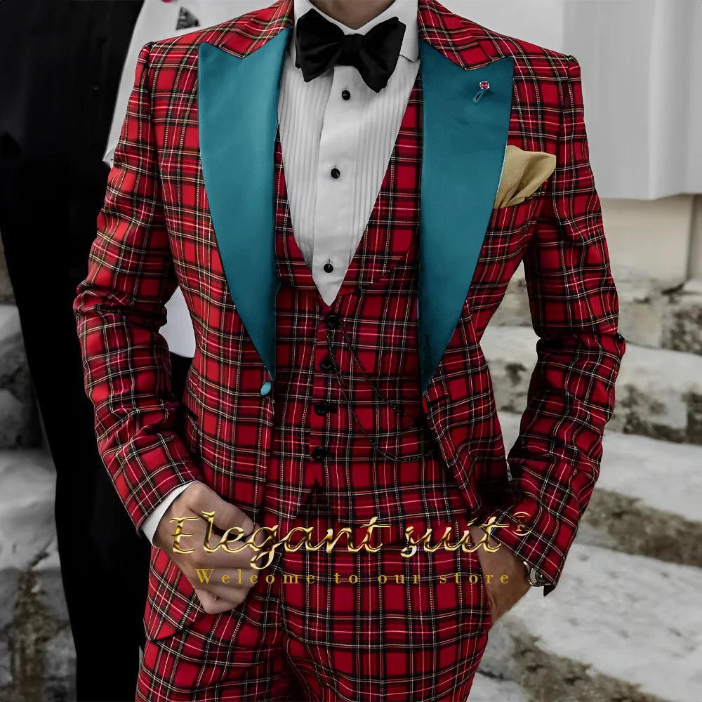 Men's suit Scottish style dress 3-piece suit (jacket, vest and pants) Custom groom/best man suit dinner party elegant tuxedo