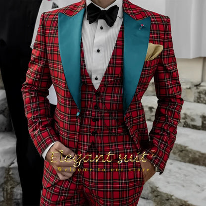 Men's suit Scottish style dress 3-piece suit (jacket, vest and pants) Custom groom/best man suit dinner party elegant tuxedo