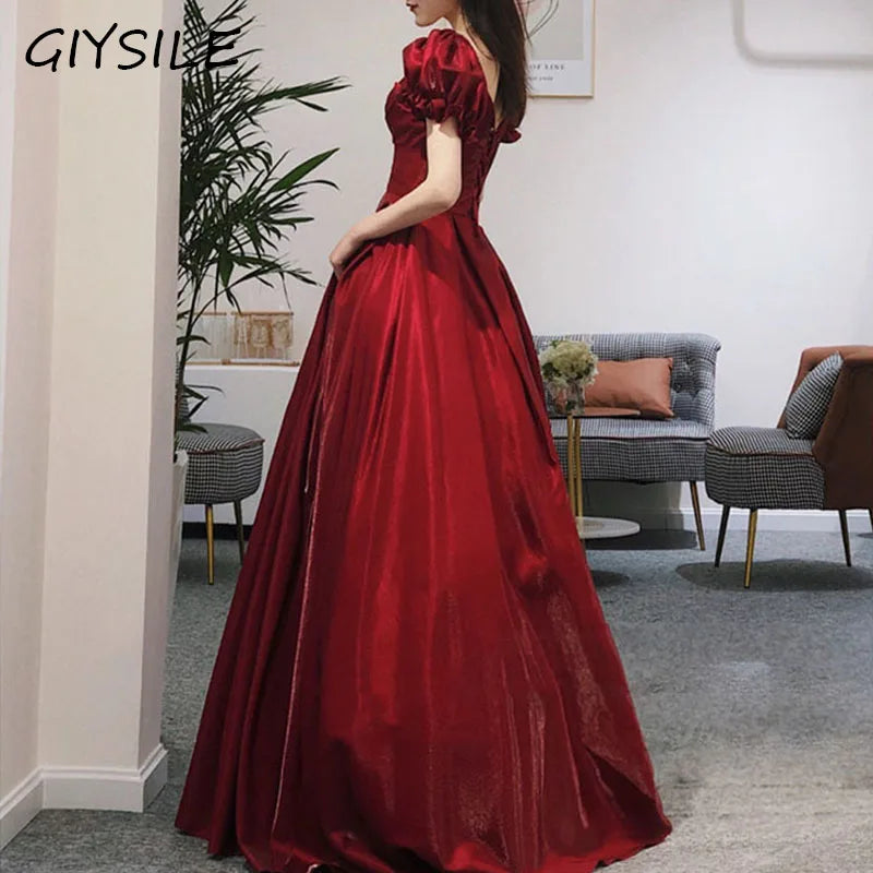 Evening Dress Red Bridal Toast Wear New V-neck Sexy Short Sleeve Long Skirt Backless Dinner Dresses Formal Dress Women Elegant