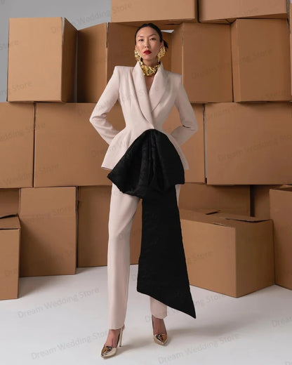 Wedding Women Suit Pants Set 2 Piece Blazer With Bow+Trousers Formal Office Lady Jacket Coat Girl Red Carpet Tuxedos Customized