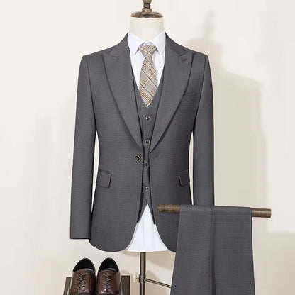 Men's Suit (Blazer+Vest+Trousers) Fashionable Gentleman Business Double-breasted British-style Banquet Host Casual Wedding Suit